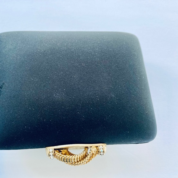 Rodo Black Satin Clutch Evening Bag With Gold Swarovski Crystals Closure, Metal - Picture 8 of 11